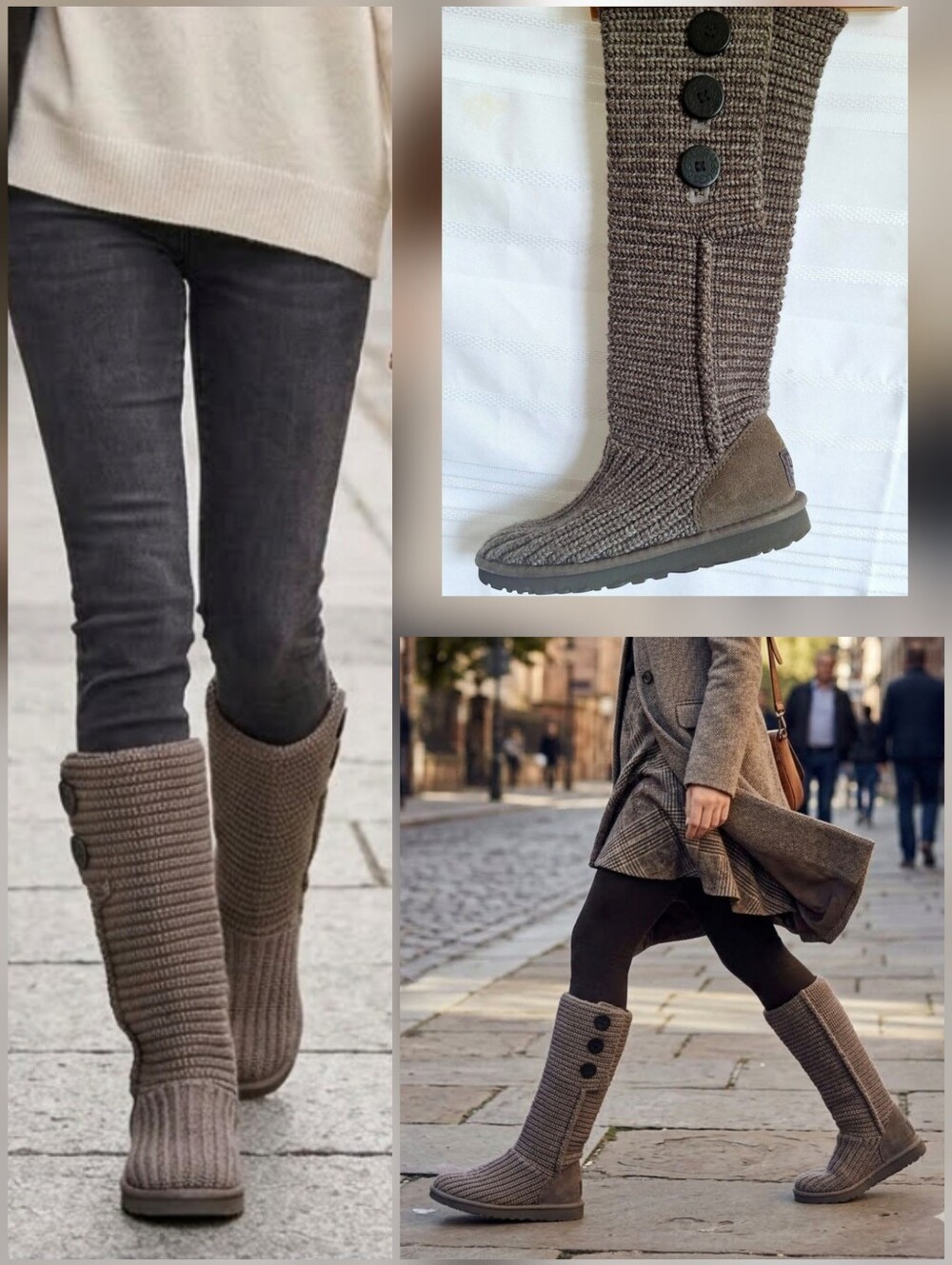 💙Ugg Classic Cardy Knee-High Knit Button Boot Gray 🤍Size 7
